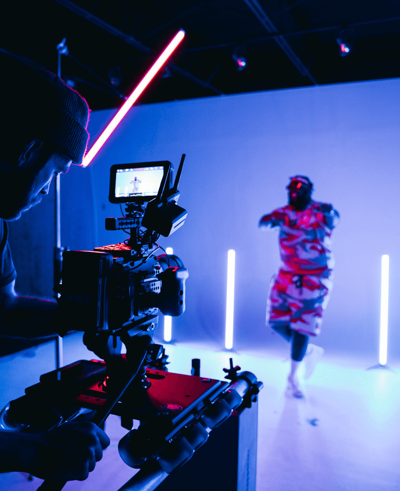 Dancer filmed with a professional camera in a studio