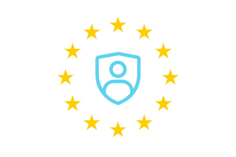EU stars around a shield with a person icon, symbolising data protection