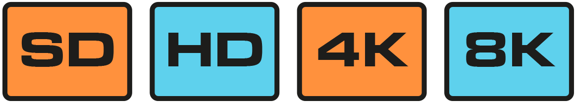 SD, HD, 4K and 8K labels for adaptive bit rate transcoding of live and on-demand video