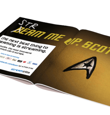 Tijdschriftadvertentie van StreamZilla: Beam me up, Scotty