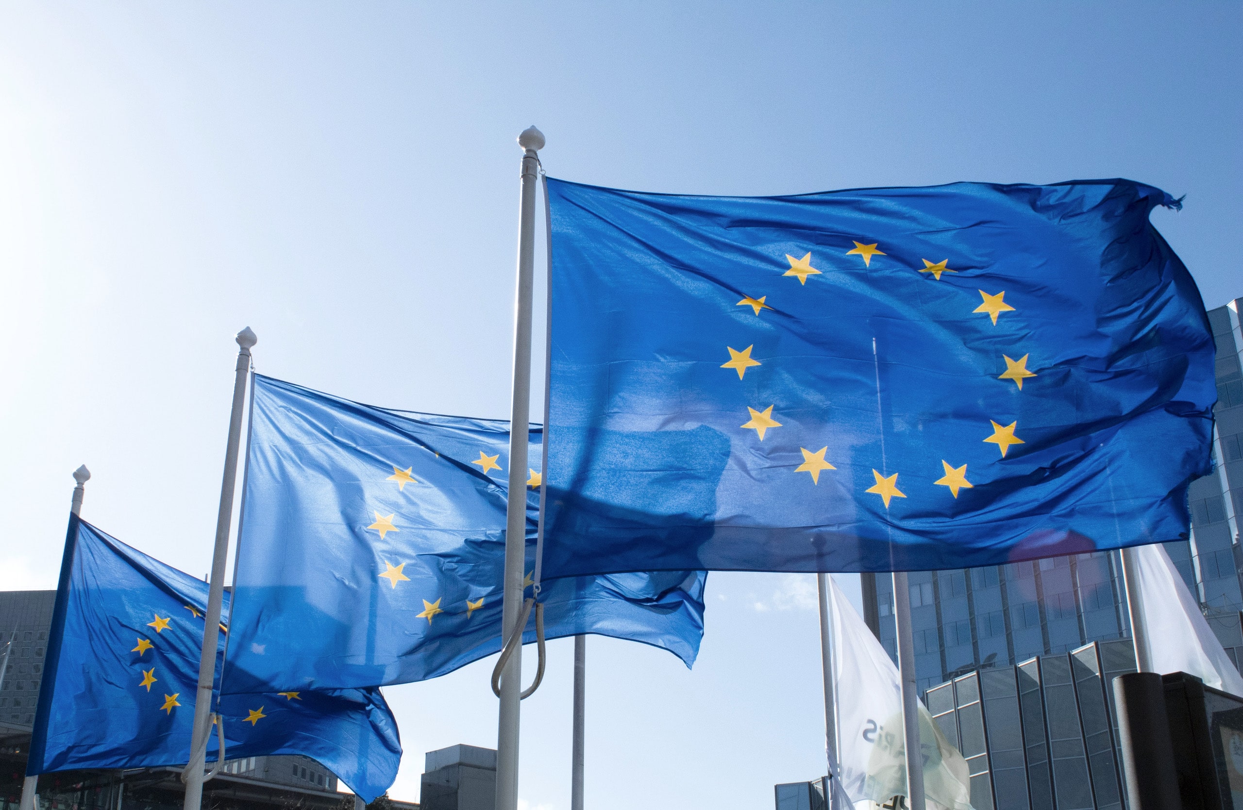 European Union flags in front of an EU building