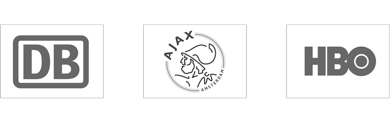 Client logos of Deutsche Bahn, Ajax and HBO