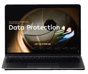 Jet-Stream Data Protection brochure cover shown on a laptop