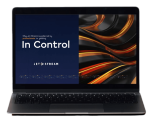 Laptop showing the Jet-Stream In Control brochure cover