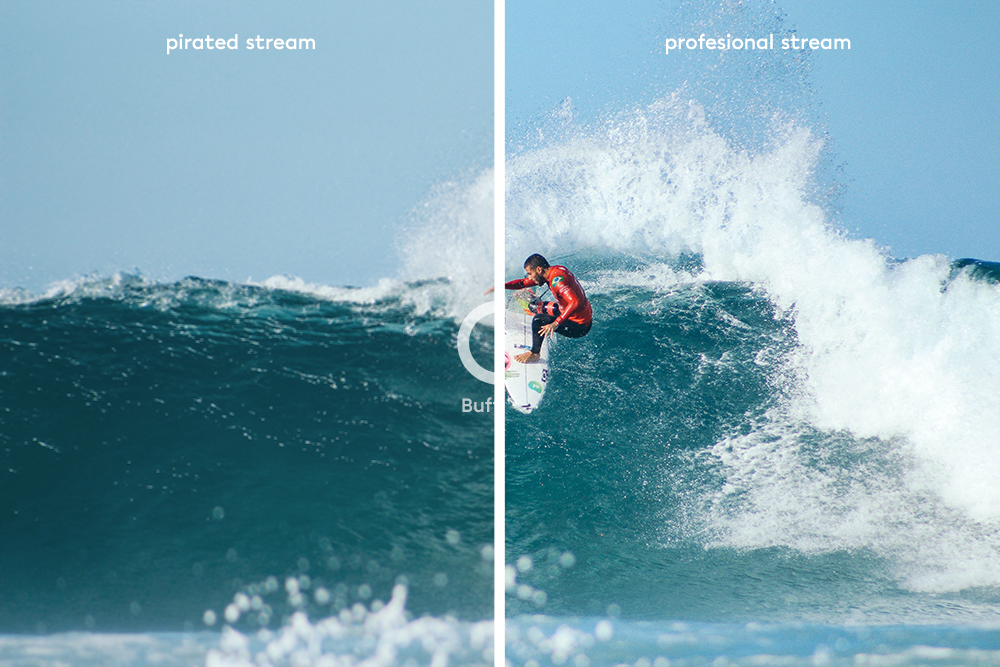Surfing video split into a pirated stream and a sharper professional stream