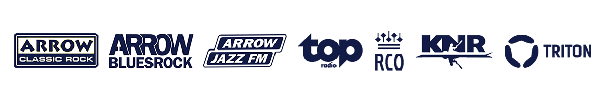 Logos of radio stations streaming with Jet-Stream, including Arrow, Top Radio, RCO, KINK and Triton