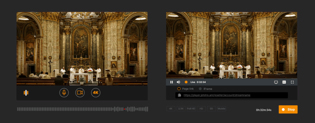 Screenshot of OnAir live streaming a church service
