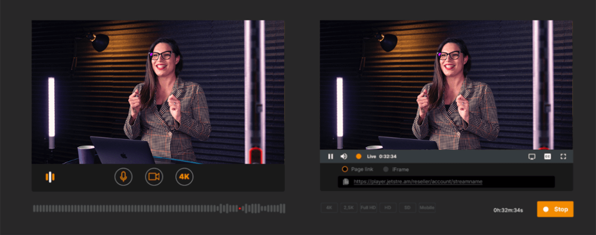 Screenshot of OnAir live classroom with a presenter, start live video for e-learning in 2 steps