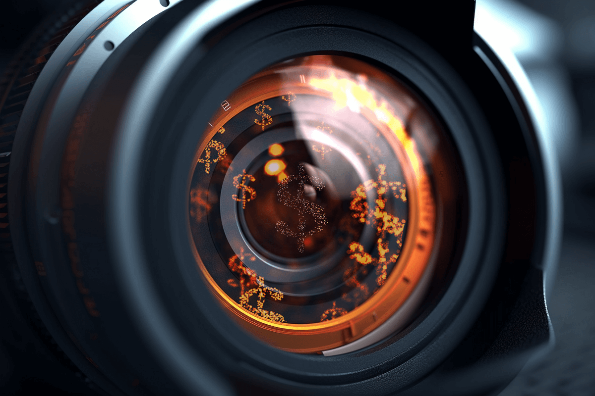 Close-up of a camera lens, illustrating media monetization