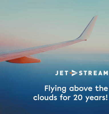 Airplane wing above the clouds: Jet-Stream, flying above the clouds for 20 years