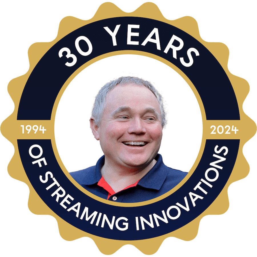 Adrian Roe of id3as on a 30 Years of Streaming Innovations badge