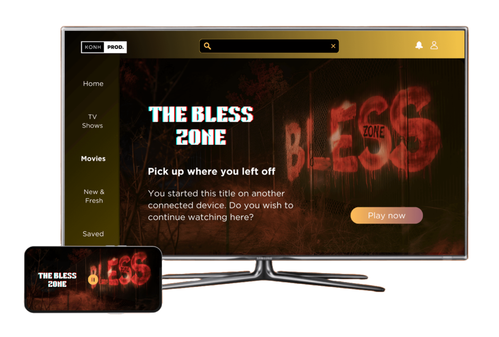OTT TV app with Keep Watching prompt to resume a title across devices