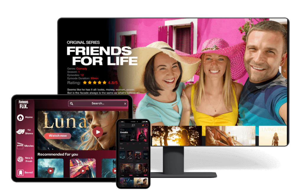 Jet-Stream OTT apps for mobile, tablet and TV showing the same series