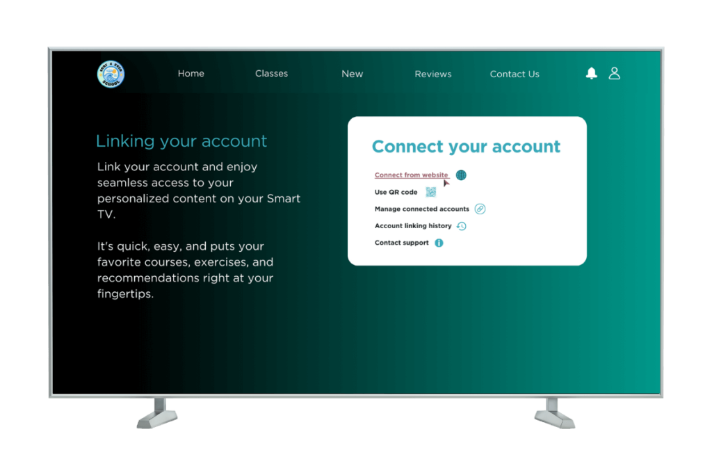 OTT TV app screen for connecting your account with a simple login code
