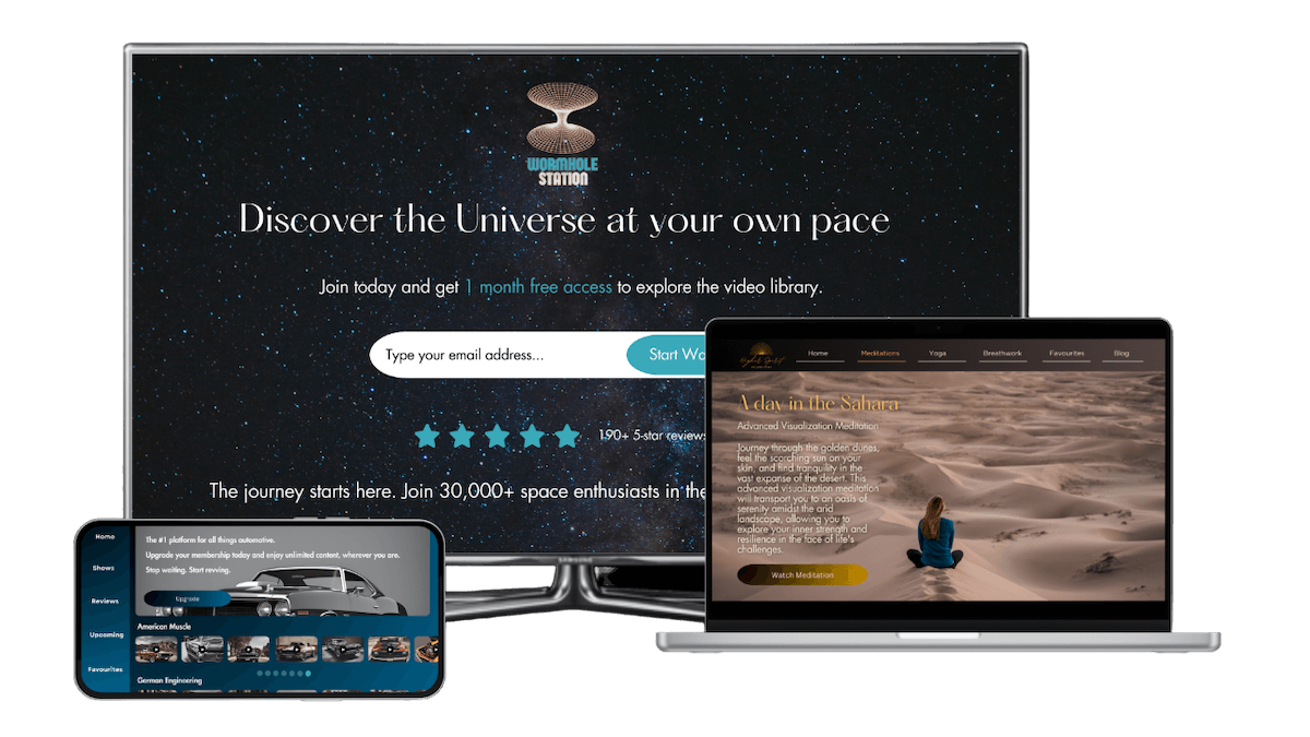 Jet-Stream OTT website builder shown on TV, laptop and phone