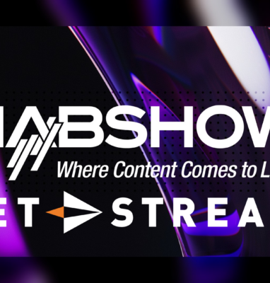 NAB Show ‘Where Content Comes to Life’ met het logo van Jet-Stream