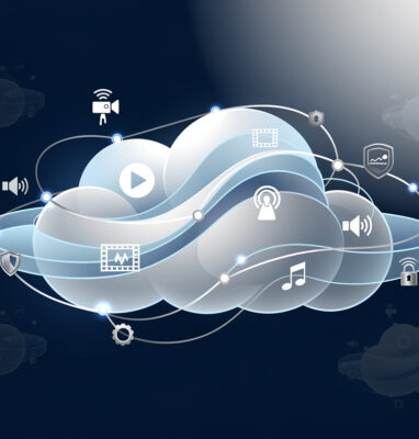 Wolk met media-iconen, omslagbeeld voor Jet-Stream Dedicated Media Cloud